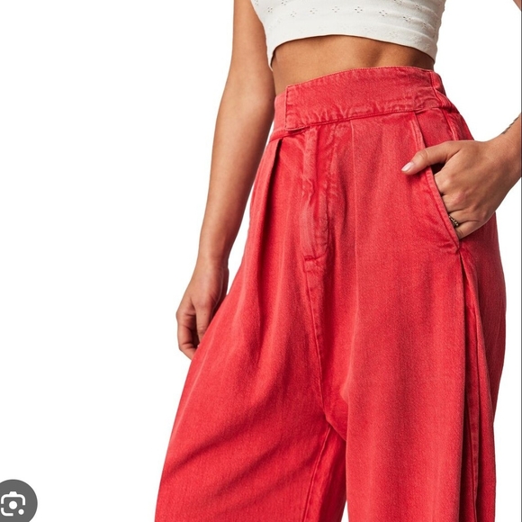 NWOT Free People Cool Harbor Red Elastic Waist Wide Leg Pants, M - Picture 2 of 12